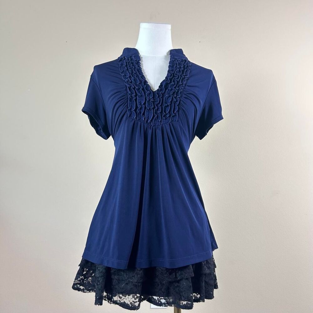 Heart Soul Blue Horror Game Protaganist Ruffle Tie Top